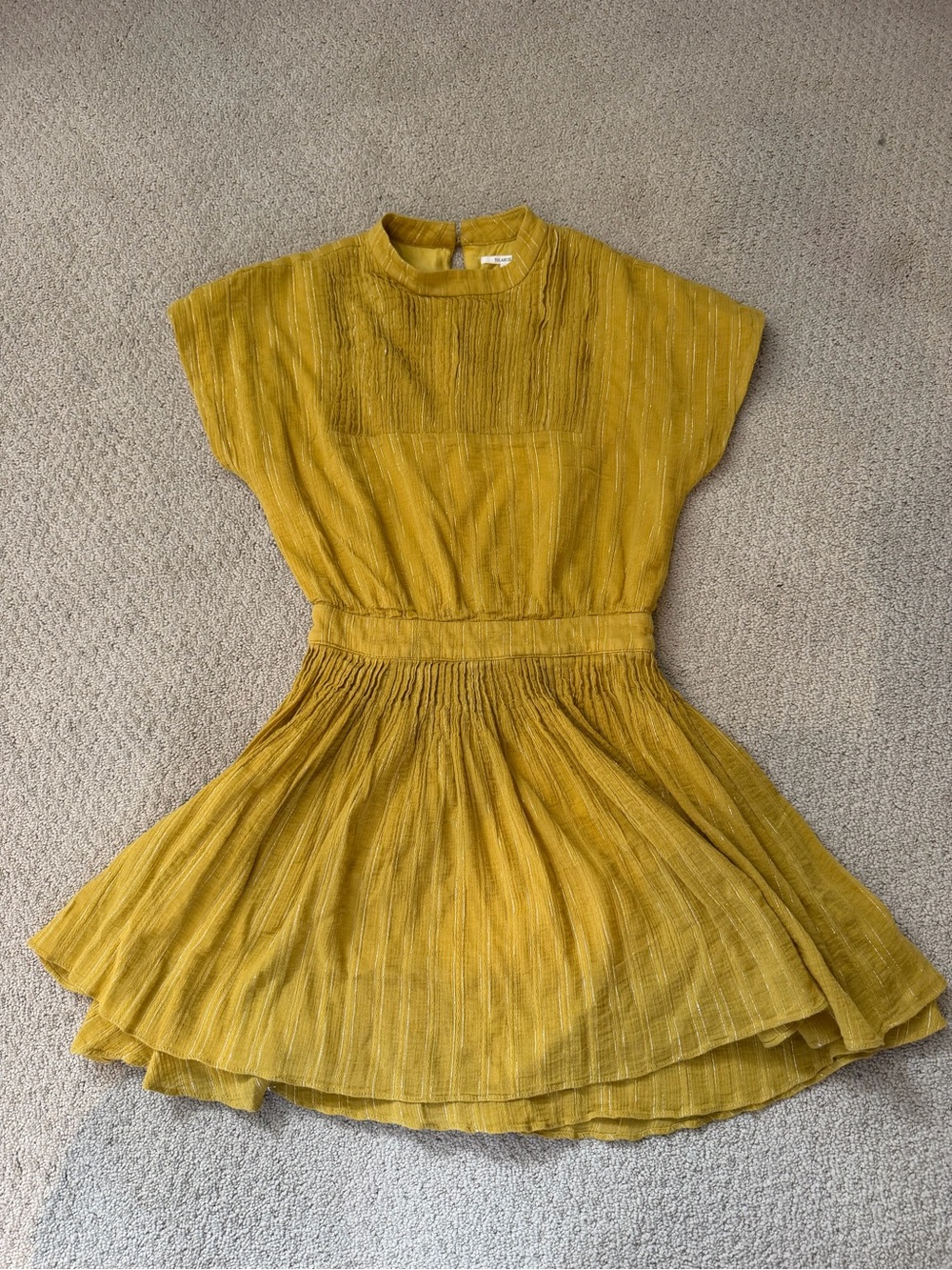 Tularosa Mustard Yellow Short Sleeve Pleated Mini Dress